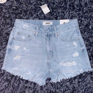 JBD high rise scalloped distressed jean shorts